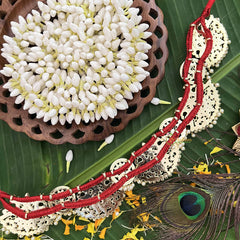 Vriksham Designer Peacock Grace & Floral Circle Precious Kemp Hipbelt-Pearl-Red Green & White-G20492