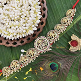 Vriksham Classic Precious Kemp Nataraja Hipbelt-Pearl-Red Green & White-G20490