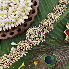 Vriksham Classic Precious Kemp Nataraja Hipbelt-Pearl-Red Green & White-G20490