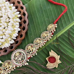 Vriksham Classic Precious Kemp Nataraja Hipbelt-Pearl-Red Green & White-G20490