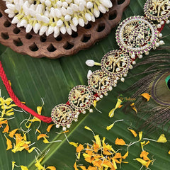 Vriksham Classic Precious Kemp Nataraja Hipbelt-Pearl-Red Green & White-G20490