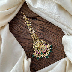 Premium Lakshmi Maang Tikka-Green Bead-Pearl-G13544