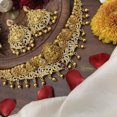 Vriksham Peacock With Lakshmi High Neck Choker-Green-Gold Bead-G18901