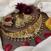 Vriksham Peacock With Lakshmi High Neck Choker-Green-Gold Bead-G18901