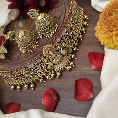 Vriksham Antique Finished Goddess Lakshmi High Neck Choker-Gold Bead-G18899