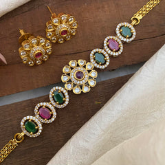 Designer AD Stone Floral Choker-Red Green-G12901