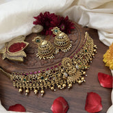 Vriksham Antique Finished Goddess Lakshmi High Neck Choker-Gold Bead-G18899