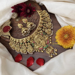 Vriksham Gold Lakshmi High Neck Choker-Green Red-Pearl-G18896