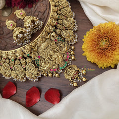 Vriksham Gold Lakshmi High Neck Choker-Green Red-Pearl-G18896