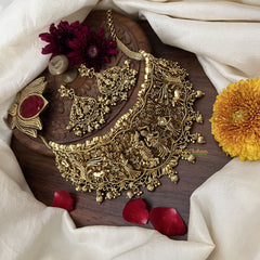 Vriksham Gold Radha Krishna High Neck Choker-Green Red-Gold Bead-G18897