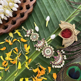 Vriksham Antique Gold‑Tone Round Style Kemp Mang Tikka-Red White & Green-Pearl-G20496