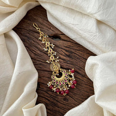 Designer Lakshmi Maang Tikka-Red Bead-Pearl-G13572