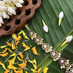 Vriksham Elegant Gold‑Tone Round Style Precious Kemp Mang Tikka-Red White & Green-Pearl-G20497