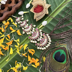 Vriksham Exquisite Traditional Kemp Stone Mang Tikka-Red White-Pearl-G20498