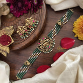 Vriksham 4 Layer Aqua Green Pearl Mala Dual Peacock High Neck Choker-Green Red-Aqua Green Bead-G18917