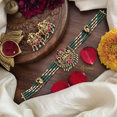 Vriksham 4 Layer Aqua Green Pearl Mala Dual Peacock High Neck Choker-Aqua Green Bead-G18916