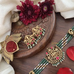 Vriksham 4 Layer Aqua Green Pearl Mala Dual Peacock High Neck Choker-Aqua Green Bead-G18916