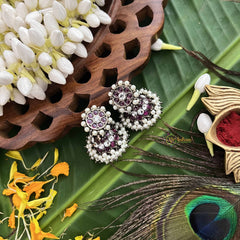 Vriksham Precious Black Polish Kemp Jhumka-Red White-Pearl-G20500