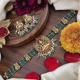 Vriksham Pastel Green Bead Lakshmi Temple High Neck Choker-Pastel Green Bead-G18923