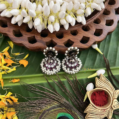 Vriksham Precious Black Polish Kemp Jhumka-Red White-Pearl-G20500