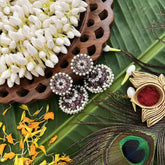 Vriksham Precious Black Polish Kemp Jhumka-Red White & Green-Pearl-G20501