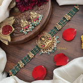 Vriksham Pastel Green Bead Lakshmi Temple High Neck Choker-Red-Pastel Green Bead-G18924