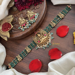 Vriksham Pastel Green Bead Lakshmi Temple High Neck Choker-Red-Pastel Green Bead-G18924