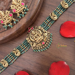 Vriksham Lakshmi Temple Choker-Red-Pastel Green Bead-G18925