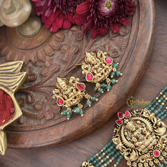 Vriksham Lakshmi Temple Choker-Red-Pastel Green Bead-G18925