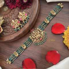 Vriksham Lakshmi Temple Choker-Red-Pastel Green Bead-G18925