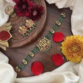 Vriksham Lakshmi Temple Choker-Red Green-Pastel Green Bead-G18926