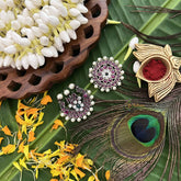 Vriksham Precious Kemp Peacock Style Chandran & Suryan-Red Green & White-Pearl-G20506