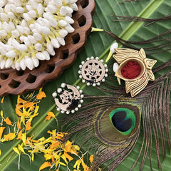 Vriksham Precious Kemp Peacock Style Chandran & Suryan-Red Green & White-Pearl-G20506