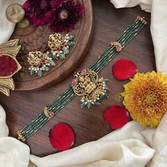 Vriksham Pastel Green Bead Temple High Neck Choker-Lakshmi Choker-Green Bead-G18922