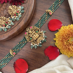 Vriksham Pastel Green Bead Temple High Neck Choker-Lakshmi Choker-Green Bead-G18922