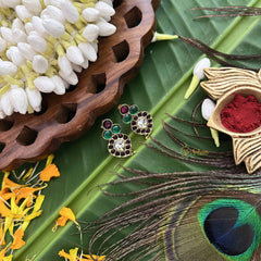 Vriksham Precious Kemp Manga Style Earring-Red Green & White-G20507