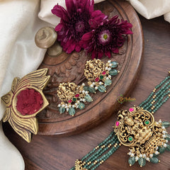 Vriksham Pastel Green Bead Temple High Neck Choker-Lakshmi Choker-Green Bead-G18922