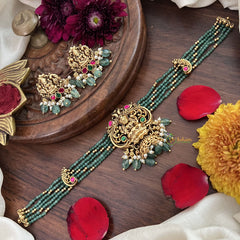 Vriksham Pastel Green Bead Temple High Neck Choker-Lakshmi Choker-Green Bead-G18922