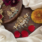 Vriksham Designer Lakshmi Temple Choker-White-Pastel Green Bead-G18927