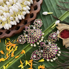 Vriksham Antique Gold‑Tone Kemp Stone Temple Vaddanam With Pearl Style Vangi / Armlets-G20508