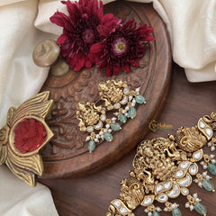 Vriksham Designer Lakshmi Temple Choker-White-Pastel Green Bead-G18927