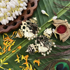 Vriksham Antique Gold‑Tone Kemp Stone Temple Vaddanam With Pearl Style Vangi / Armlets-G20508