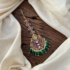 Premium Lakshmi Maang Tikka-Green Bead-Pearl-G13581