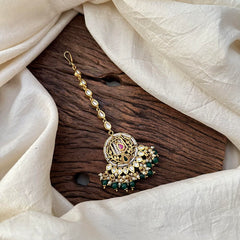 Elegant Maang Tikka-Green Bead-Pearl-G13576