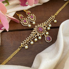 Red AD Stone Choker Neckpiece-Pearls-G12851