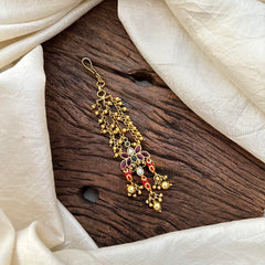 Trendy Lotus Maang Tikka-Coral-Gold Bead-G13546