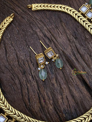 Exquisite Jadau Kundan Neckpiece-White-Green Beads-J2481