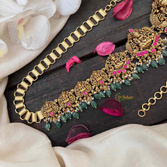 Vriksham Bridal Lakshmi Idol Hipchain-Red-Green Bead-G21203