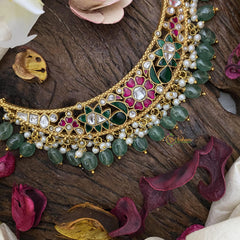 Precious Jadau Kundan Choker-Pastel Green Beads-J2477