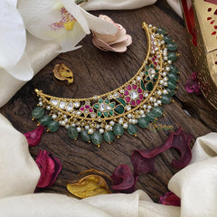Precious Jadau Kundan Choker-Pastel Green Beads-J2477